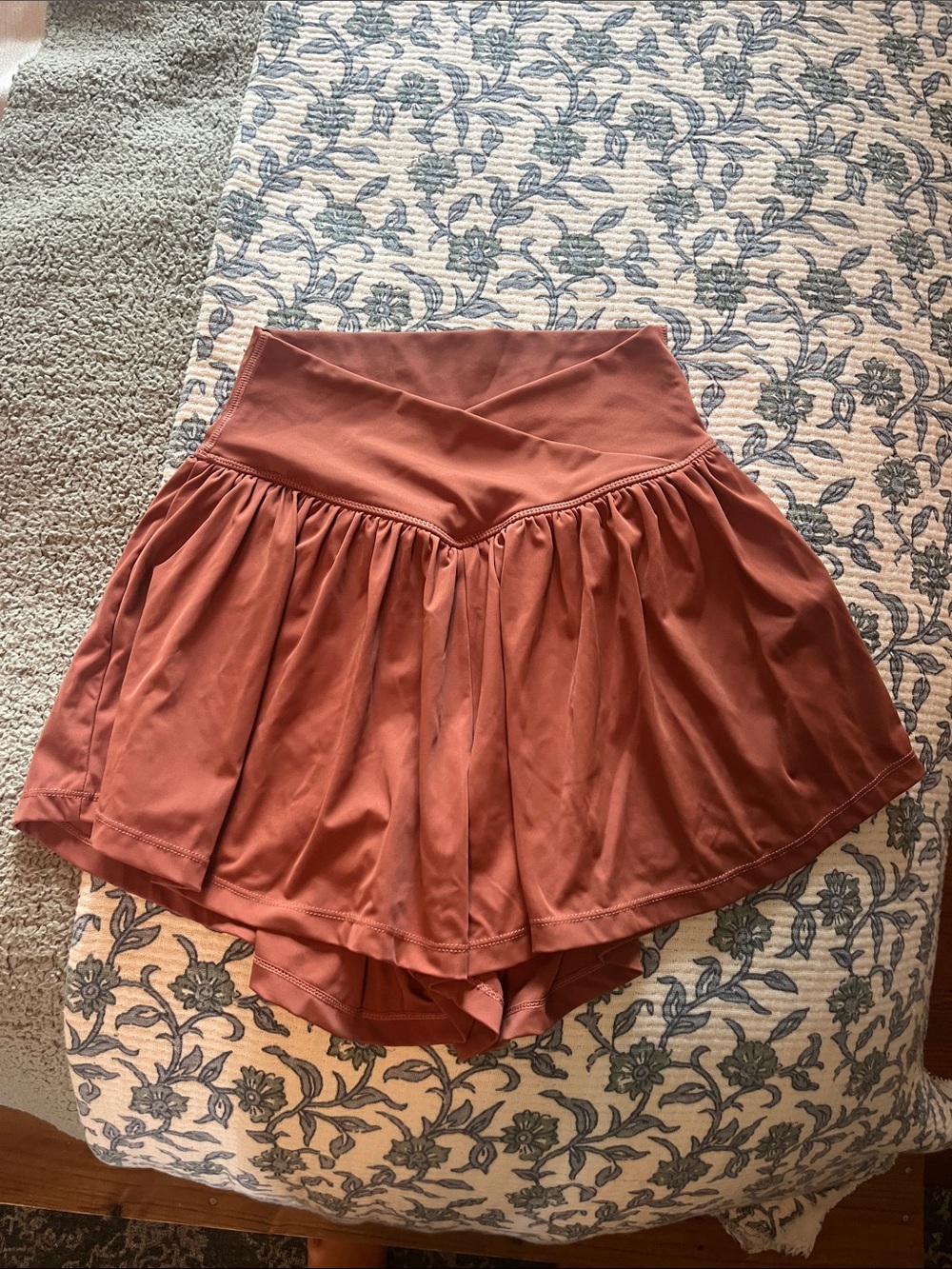 High-Waist Rust Flared Athletic Shorts